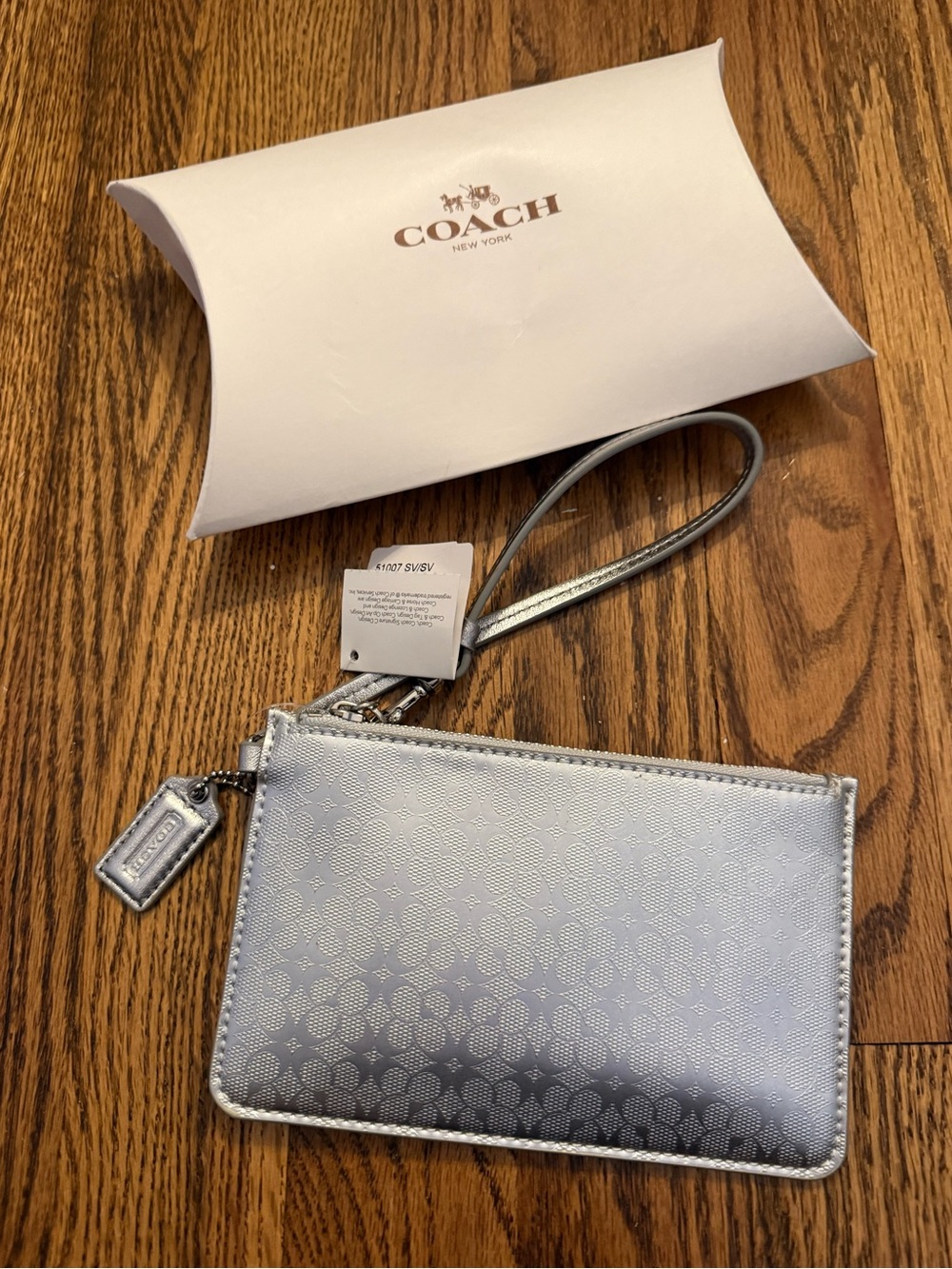 Coach Silver Metallic Signature Wristlet Pouch